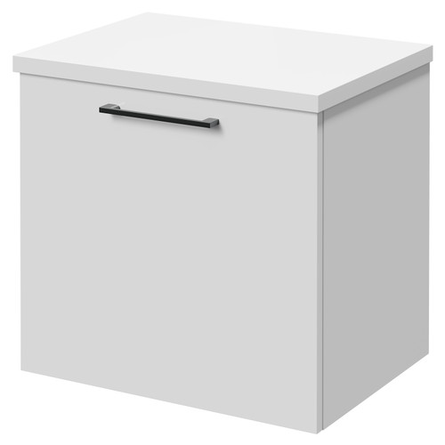 Napoli Gloss White 500mm Wall Mounted Vanity Unit for Countertop Basins with Single Drawer and Gunmetal Grey Handle Right Hand View