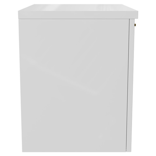 Napoli Gloss White 500mm Wall Mounted Vanity Unit for Countertop Basins with Single Drawer and Brushed Brass Handle Side View