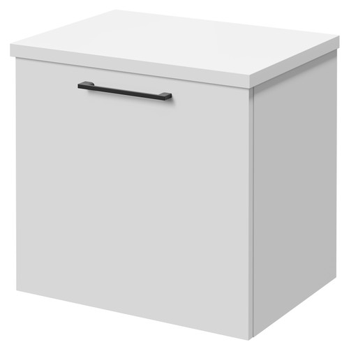 Napoli Gloss White 500mm Wall Mounted Vanity Unit for Countertop Basins with Single Drawer and Matt Black Handle Right Hand View