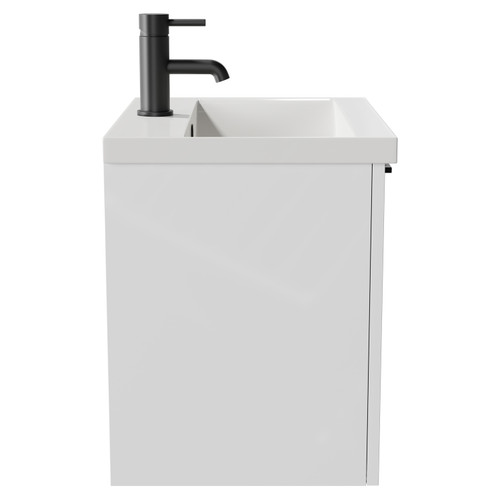 Napoli Gloss White 500mm Wall Mounted Vanity Unit with 1 Tap Hole Basin and Single Drawer with Matt Black Handle Side View