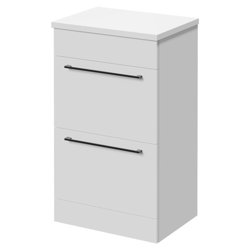 Napoli Gloss White 500mm Floor Standing Vanity Unit for Countertop Basins with 2 Drawers and Gunmetal Grey Handles Right Hand View