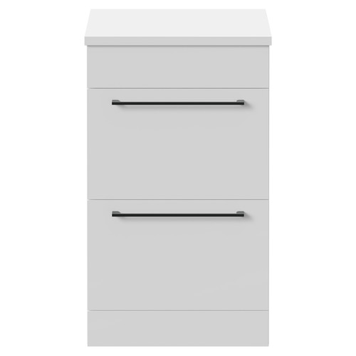 Napoli Gloss White 500mm Floor Standing Vanity Unit for Countertop Basins with 2 Drawers and Gunmetal Grey Handles Front View
