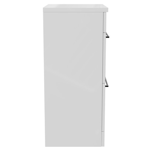 Napoli Gloss White 500mm Floor Standing Vanity Unit for Countertop Basins with 2 Drawers and Gunmetal Grey Handles Side View