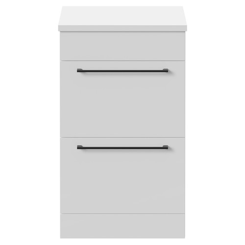 Napoli Gloss White 500mm Floor Standing Vanity Unit for Countertop Basins with 2 Drawers and Matt Black Handles Front View