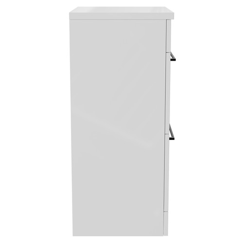 Napoli Gloss White 500mm Floor Standing Vanity Unit for Countertop Basins with 2 Drawers and Matt Black Handles Side View