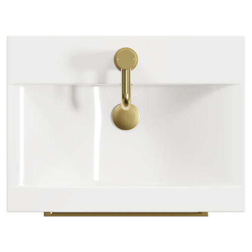 Napoli Gloss White 500mm Floor Standing Vanity Unit with 1 Tap Hole Basin and 2 Drawers with Brushed Brass Handles View from Top