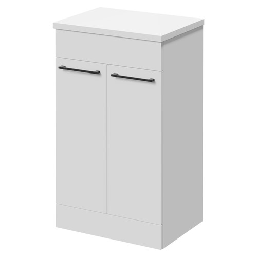 Napoli Gloss White 500mm Floor Standing Vanity Unit for Countertop Basins with 2 Doors and Matt Black Handles Right Hand View
