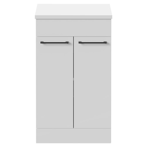 Napoli Gloss White 500mm Floor Standing Vanity Unit for Countertop Basins with 2 Doors and Matt Black Handles Front View