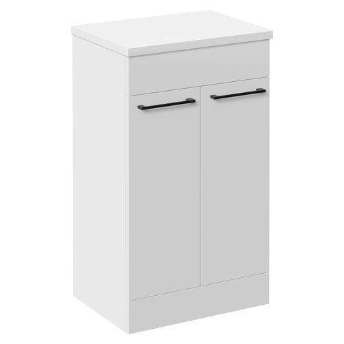 Napoli Gloss White 500mm Floor Standing Vanity Unit for Countertop Basins with 2 Doors and Matt Black Handles Left Hand View