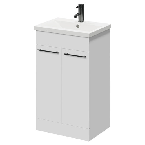 Napoli Gloss White 500mm Floor Standing Vanity Unit with 1 Tap Hole Basin and 2 Doors with Gunmetal Grey Handles Right Hand View