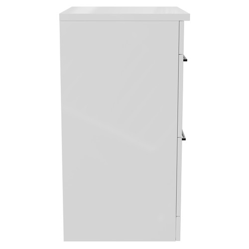 Napoli Gloss White 600mm Floor Standing Vanity Unit for Countertop Basins with 2 Drawers and Gunmetal Grey Handles Side View