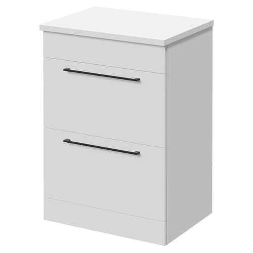 Napoli Gloss White 600mm Floor Standing Vanity Unit for Countertop Basins with 2 Drawers and Matt Black Handles Right Hand View