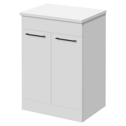 Napoli Gloss White 600mm Floor Standing Vanity Unit for Countertop Basins with 2 Doors and Gunmetal Grey Handles Right Hand View
