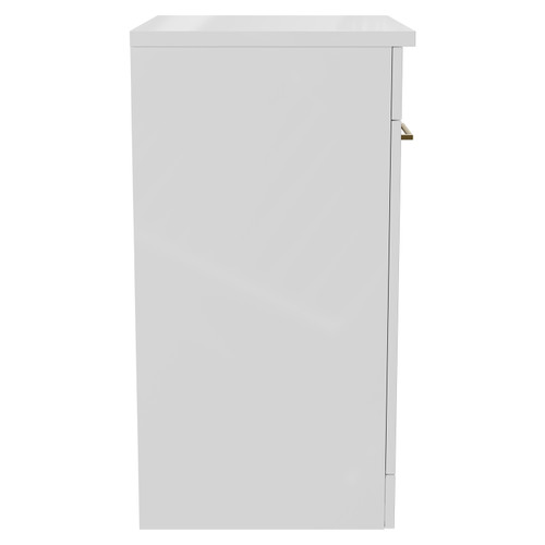 Napoli Gloss White 600mm Floor Standing Vanity Unit for Countertop Basins with 2 Doors and Brushed Brass Handles Side View