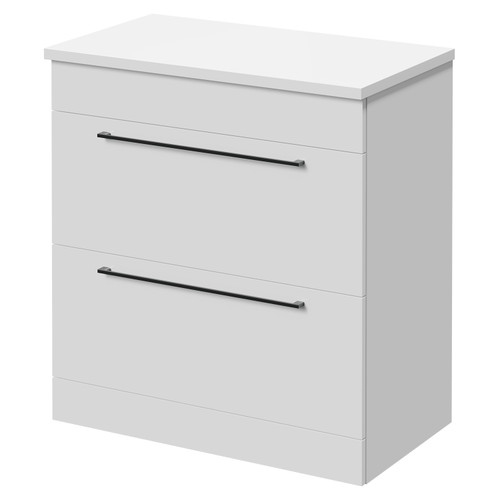 Napoli Gloss White 800mm Floor Standing Vanity Unit for Countertop Basins with 2 Drawers and Gunmetal Grey Handles Right Hand View