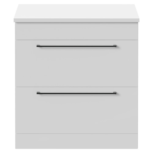 Napoli Gloss White 800mm Floor Standing Vanity Unit for Countertop Basins with 2 Drawers and Gunmetal Grey Handles Front View
