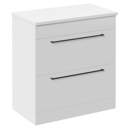 Napoli Gloss White 800mm Floor Standing Vanity Unit for Countertop Basins with 2 Drawers and Gunmetal Grey Handles Left Hand View