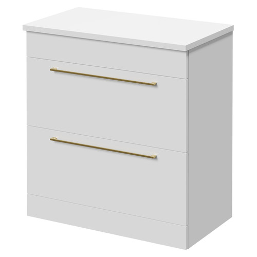 Napoli Gloss White 800mm Floor Standing Vanity Unit for Countertop Basins with 2 Drawers and Brushed Brass Handles Right Hand View