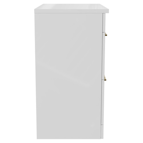 Napoli Gloss White 800mm Floor Standing Vanity Unit for Countertop Basins with 2 Drawers and Brushed Brass Handles Side View