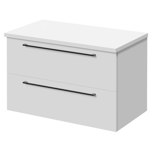 Napoli Gloss White 800mm Wall Mounted Vanity Unit for Countertop Basins with 2 Drawers and Gunmetal Grey Handles Right Hand View