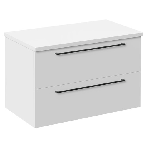 Napoli Gloss White 800mm Wall Mounted Vanity Unit for Countertop Basins with 2 Drawers and Gunmetal Grey Handles Left Hand View