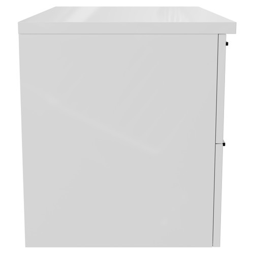 Napoli Gloss White 800mm Wall Mounted Vanity Unit for Countertop Basins with 2 Drawers and Gunmetal Grey Handles Side View