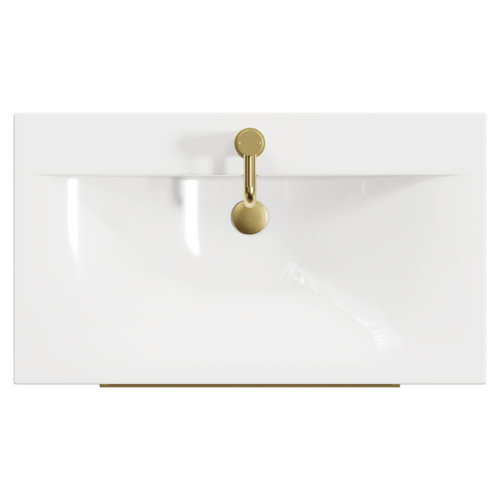 Napoli Gloss White 800mm Wall Mounted Vanity Unit with 1 Tap Hole Basin and 2 Drawers with Brushed Brass Handles View from Top
