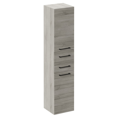 Napoli Molina Ash 350mm x 1600mm Wall Mounted Tall Storage Unit with 2 Doors 2 Drawers and Matt Black Handles Left Hand View