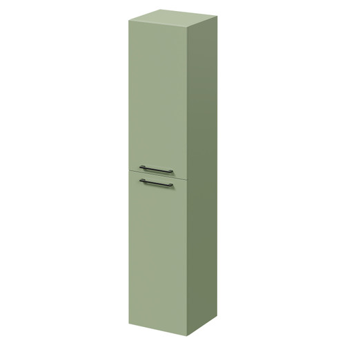 Napoli Olive Green 350mm x 1600mm Wall Mounted Tall Storage Unit with 2 Doors and Gunmetal Grey Handles Right Hand View