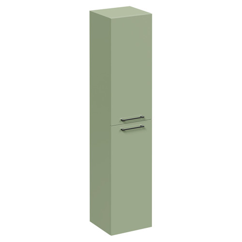 Napoli Olive Green 350mm x 1600mm Wall Mounted Tall Storage Unit with 2 Doors and Gunmetal Grey Handles Left Hand View