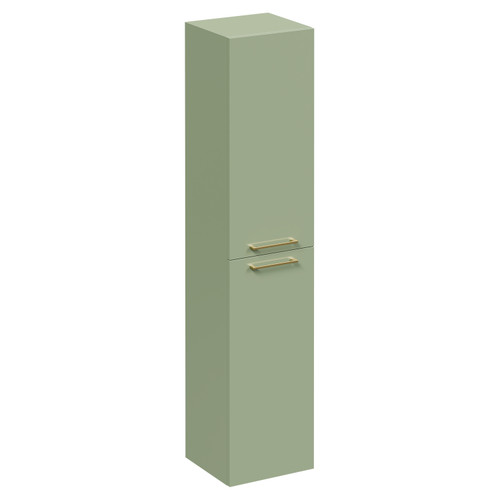 Napoli Olive Green 350mm x 1600mm Wall Mounted Tall Storage Unit with 2 Doors and Brushed Brass Handles Left Hand View