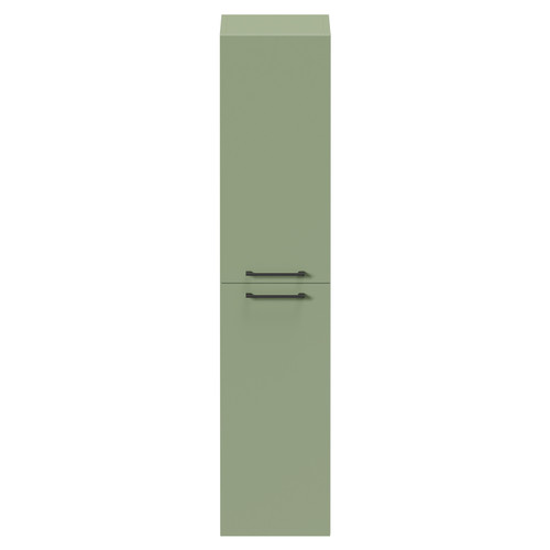 Napoli Olive Green 350mm x 1600mm Wall Mounted Tall Storage Unit with 2 Doors and Matt Black Handles Front View