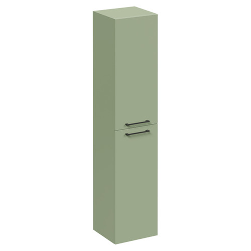 Napoli Olive Green 350mm x 1600mm Wall Mounted Tall Storage Unit with 2 Doors and Matt Black Handles Left Hand View