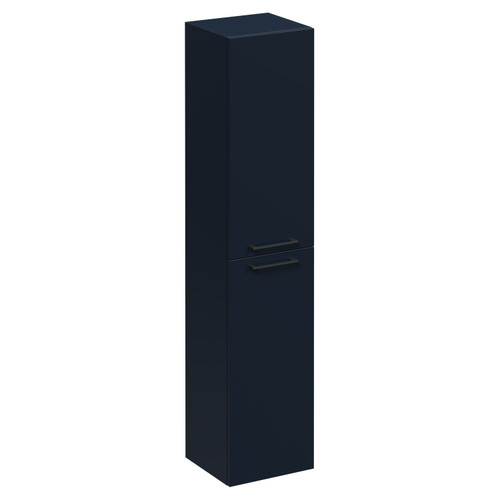 Napoli Deep Blue 350mm x 1600mm Wall Mounted Tall Storage Unit with 2 Doors and Matt Black Handles Left Hand View