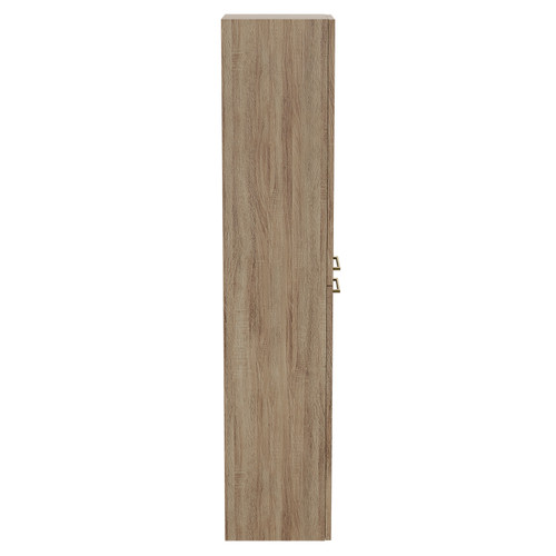 Napoli Bordalino Oak 350mm x 1600mm Wall Mounted Tall Storage Unit with 2 Doors and Brushed Brass Handles Side View