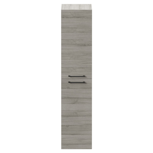 Napoli Molina Ash 350mm x 1600mm Wall Mounted Tall Storage Unit with 2 Doors and Gunmetal Grey Handles Front View