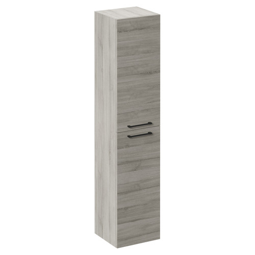 Napoli Molina Ash 350mm x 1600mm Wall Mounted Tall Storage Unit with 2 Doors and Gunmetal Grey Handles Left Hand View