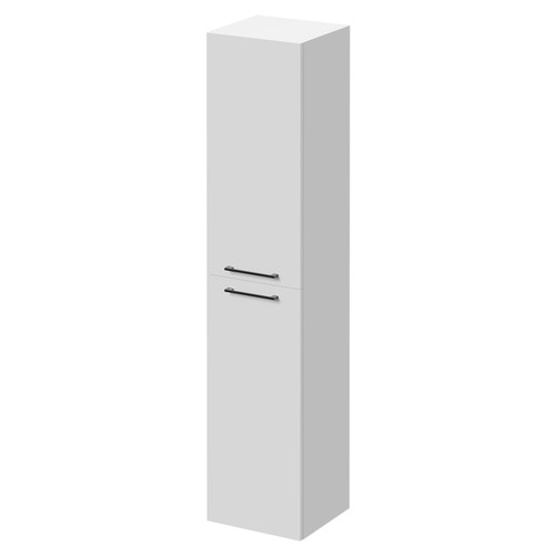 Napoli Gloss White 350mm x 1600mm Wall Mounted Tall Storage Unit with 2 Doors and Gunmetal Grey Handles Right Hand View