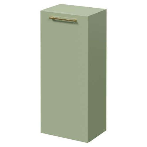 Napoli Olive Green 350mm Wall Mounted Side Cabinet with Single Door and Brushed Brass Handle Right Hand View