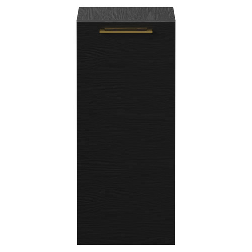 Napoli Nero Oak 350mm Wall Mounted Side Cabinet with Single Door and Brushed Brass Handle Front View