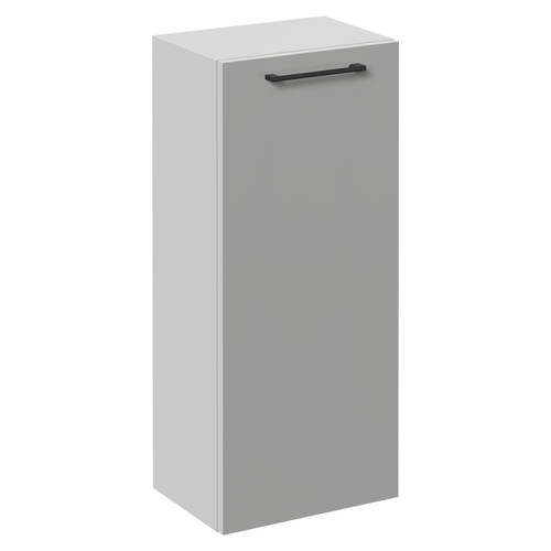 Napoli Gloss Grey Pearl 350mm Wall Mounted Side Cabinet with Single Door and Gunmetal Grey Handle Left Hand View