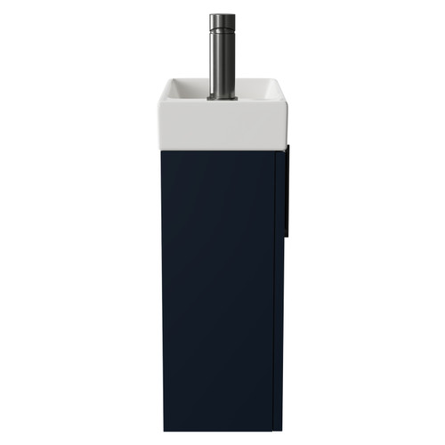 Napoli Compact Deep Blue 400mm Wall Mounted Vanity Unit with 1 Tap Hole Basin and Single Door with Gunmetal Grey Handle Side View