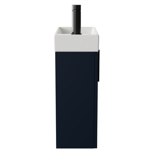 Napoli Compact Deep Blue 400mm Wall Mounted Vanity Unit with 1 Tap Hole Basin and Single Door with Matt Black Handle Side View