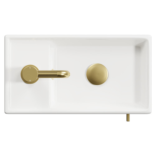 Napoli Compact Nero Oak 400mm Wall Mounted Vanity Unit with 1 Tap Hole Basin and Single Door with Brushed Brass Handle Top View