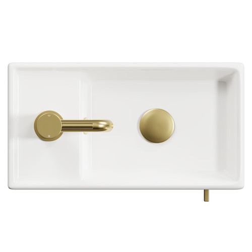 Napoli Compact Gloss Grey Pearl 400mm Wall Mounted Vanity Unit with 1 Tap Hole Basin and Single Door with Brushed Brass Handle Top View