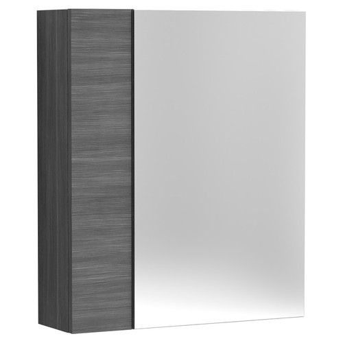 Nuie Athena Anthracite Woodgrain 600mm 2 Door (75/25 Split) Mirrored Cabinet - OFF518 Main Image