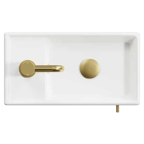 Napoli Compact Gloss White 400mm Floor Standing Vanity Unit with 1 Tap Hole Basin and Single Door with Brushed Brass Handle Top View