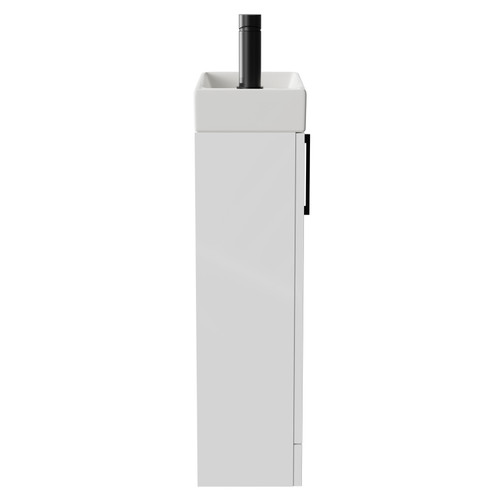 Napoli Compact Gloss White 400mm Floor Standing Vanity Unit with 1 Tap Hole Basin and Single Door with Matt Black Handle Side View