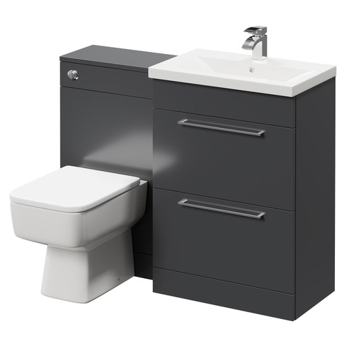 Napoli 390 Gloss Grey 1100mm Vanity Unit Toilet Suite with 1 Tap Hole Basin and 2 Drawers with Polished Chrome Handles Right Hand View