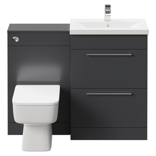 Napoli 390 Gloss Grey 1100mm Vanity Unit Toilet Suite with 1 Tap Hole Basin and 2 Drawers with Polished Chrome Handles Front View